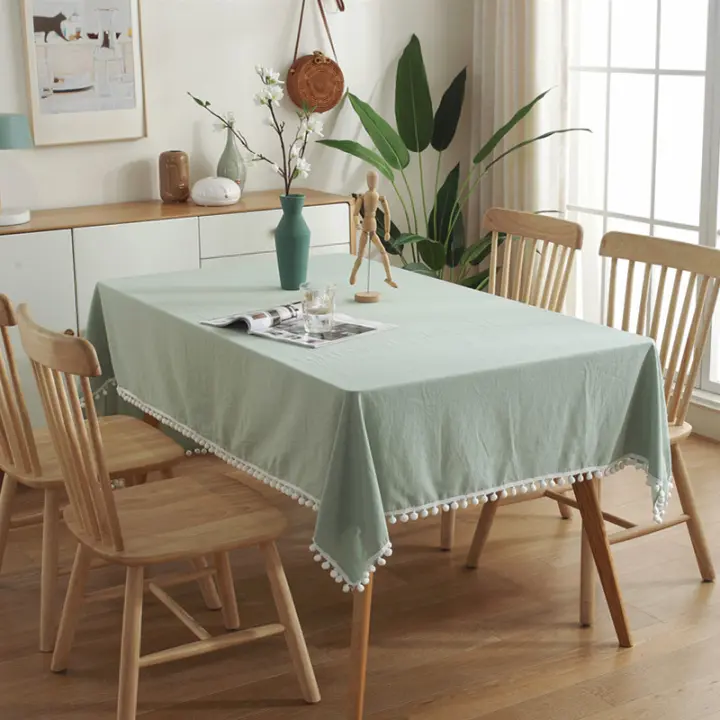 Mantel de Comedor de Hogar de Granja de Color Sólido Tela Cuadrada de Algodón con Borla - 1