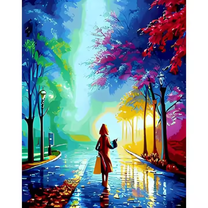 Ruopoty-pintura por números para adultos, árbol colorido, paisaje callejero, regalo personalizado, bricolaje - 1