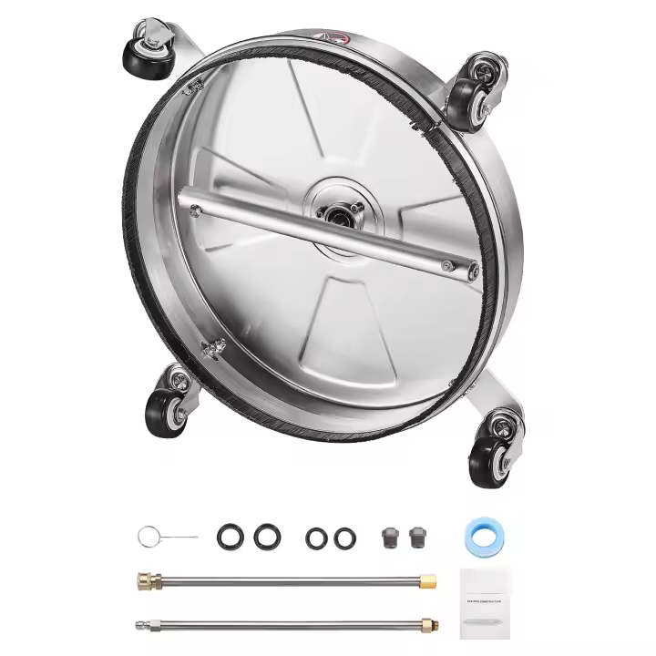 SucceBuy Limpiador de superficies para lavadora a presión de 16,5", accesorio de acero inoxidable, 4000 PSI, 4 ruedas, 2 boquillas y varillas extendidas - 1