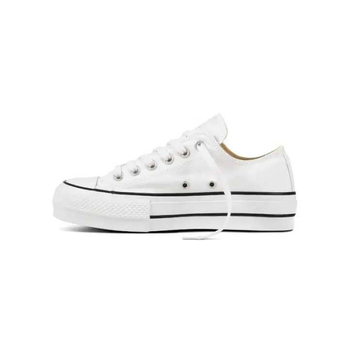 Zapatilla Plataforma Baja Lona Blanco - 1
