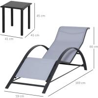 Juego de 2 Tumbonas Jardín Exterior con Mesa Auxiliar de Vidrio Templado Tumbonas con Respaldo Reposabrazos para Patio Piscina Terraza Exterior Negro - details 29