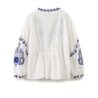 OUWU- Nueva Camisa Casual Bordada Elegante De Manga Larga Con Cuello En V Para Mujer En Primavera Y Verano De 2025 - details 2