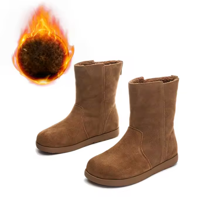 Nuevas botas apilables versátiles casuales botas cortas retro de fondo plano botas de mujer de terciopelo - 1