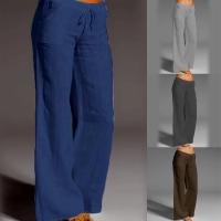 Pantalones de pierna ancha de lino y algodón para mujer, pantalón largo recto con cintura elástica y cordón, holgado e informal, con bolsillos lisos - details 14