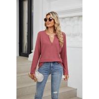 Camiseta de mujer primavera otoño cuello en V color sólido top suelto mujeres 90s coreano reseñas mucha ropa - details 6
