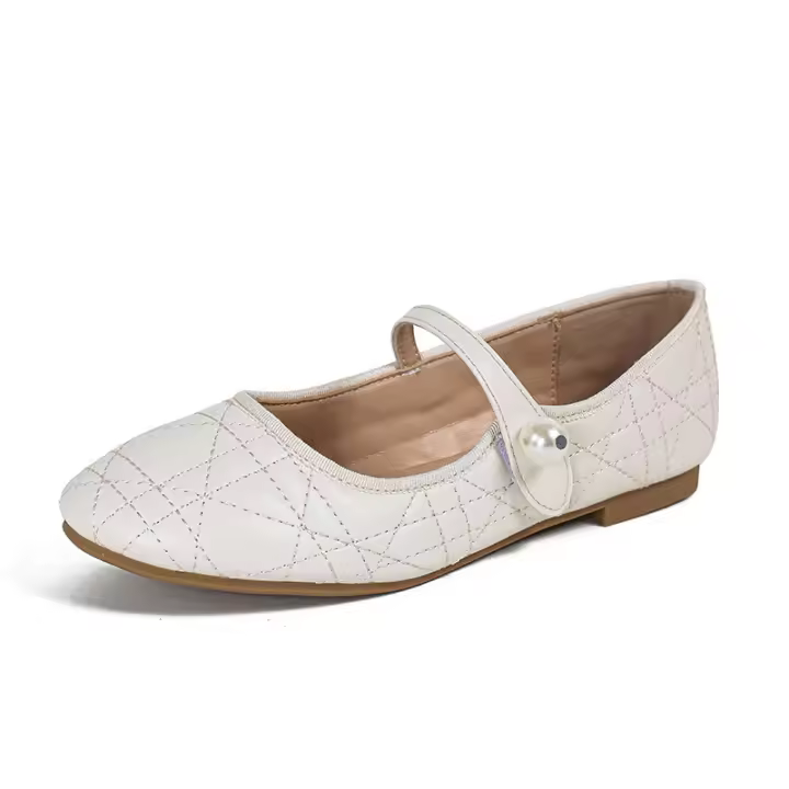 Zapatos planos con hebilla de perla de rombo importados, zapatos individuales femeninos Mary Jane - 1