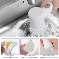 Cepillo de limpieza eléctrico giratorio recargable por USB, con 10 cabezales de cepillo reemplazables y soporte - details 2