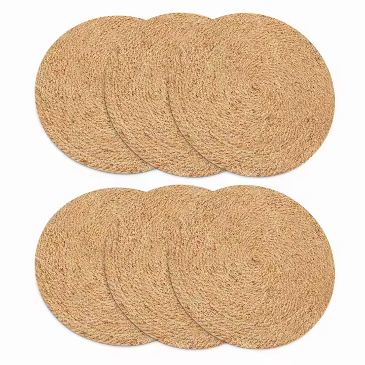 Juego de manteles individuales redondos trenzados de 6 yute natural hechos a mano, 11,8 pulgadas, resistentes al calor, gruesos, almohadillas calientes - 1