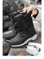 Botas de nieve impermeables para mujer, botines de piel cálida, con plataforma, color negro, a la moda, Invierno - details 12