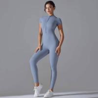 Body de yoga para mujer, ropa moldeadora deportiva de manga corta, traje de gimnasio de una pieza, nailon de color sólido - details 22
