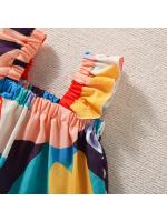 Conjunto de dos piezas de verano para niñas, conjunto de dos piezas con mangas voladoras pequeñas de colores Graffiti bonitos, pantalones cortos - details 4