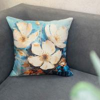 Funda De Lino Mezclado Con Flores Blancas, almohadas Azules Y Doradas De Estilo Crema, 4 piezas - details 5