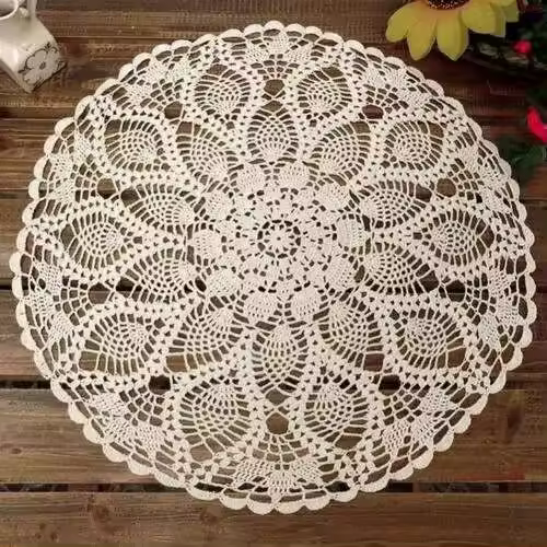Mantel de lona Ence circular de ganchillo a mano de algodón puro de 60 cm - 1