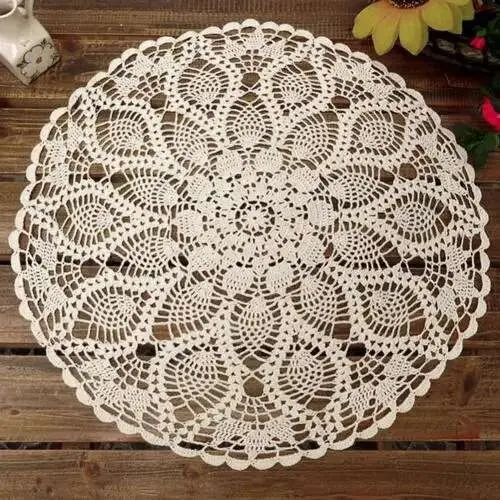 Mantel de lona Ence circular de ganchillo a mano de algodón puro de 60 cm - 1