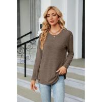 Camiseta de mujer con cuello redondo y botones lisos, ropa estética holgada para mujer, ventas baratas con mangas - details 22