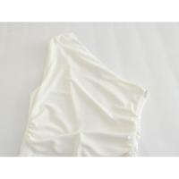 Vestido asimétrico drapeado elegante blanco para mujer, vestidos de fiesta - details 2