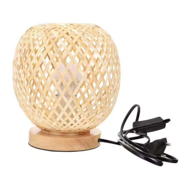 Lámpara de mesa de ratán de bambú, lámpara de mesita de noche de estilo japonés, lámpara de escritorio, decoración Diy para dormitorio, enchufe europeo - 1