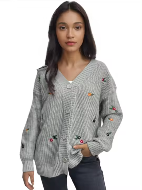 Suéter de punto suelto con cuello en V para mujer, ropa de abrigo bordada, estética, recién llegado - 1