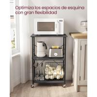 Estantería de Cocina con Ruedas, Carrito de Servicio de 3 Niveles, Estantería para Microondas, Horno, Tostadora, Marco de Metal con 6 Ganchos, Marrón Rústico y Negro KKS60XV1 - details 9