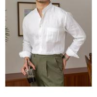 Camisa de Lino para Hombre Verano 2025 Cuello Henley Elegante Manga Larga Transpirable - details 2