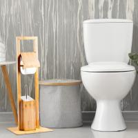 Juego Escobillero y Portarrollos Baño, de Bambú, 24.5*20*83cm, Porta escobillas de Pie, Soporte Papel WC, color natural - details 0