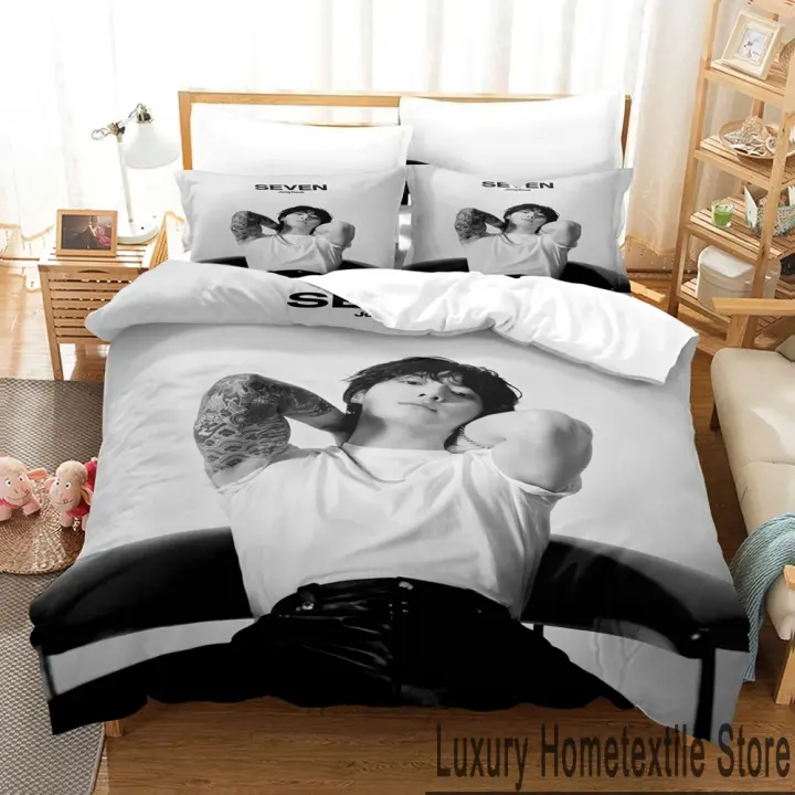 Conjunto de Ropa de Cama 3D Kpop Jeon Jung Kook Funda de Edredón Rey de Twin para Hombres, Mujeres, Adultos Cojín de Almohada de Confort - 1