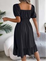 Elegante Vestido de Verano 2024 para Mujeres Cuello Cuadrado Corto Mangas Cortas con Volante - details 34