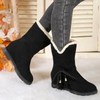 Women's Fashion Bow Decor Snow Boots Solid Color Plush Lined Slip On Flat Shoes Thermal Winter Outdoor Short Boots - details 6