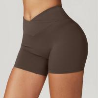 Pantalones cortos de gimnasio para mujer, pantalones cortos de Yoga lisos, mallas cortas cruzadas para Fitness, pantalones cortos para correr de cintura alta, ropa corta de entrenamiento elástica - details 16