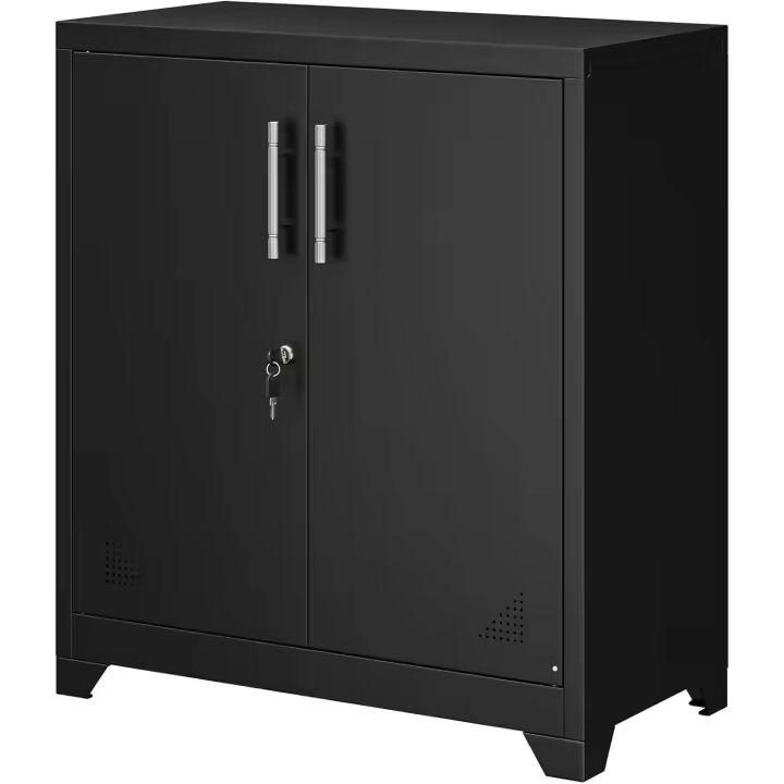 Armario de Almacenamiento de Oficina de Metal con 2 estantes Ajustables, 80 x 40 x 90 cm, archivadores con Cerradura y Agujeros de ventilación para el hogar, Oficina, Garaje, Gimnasio - 1