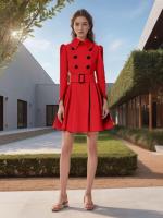 Abrigo de lana con hebilla de cinturón para mujer, abrigo ajustado con borde de volantes, talla europea, otoño e invierno, nuevo - details 10