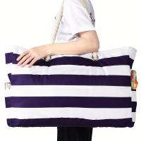 Bolso de hombro de gran capacidad con patrón de rayas, bolso de playa ligero y versátil para viajes y vacaciones de verano - details 0