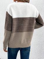 Elegant Three-color Patchwork Sweater Women Daily Commuter Casual Loose Jumpers Female Autumn Winter Knitted Thickened Warm Tops - details 7