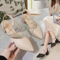 2025 nuevas sandalias de hadas viento bolsa de verano cabeza tacón grueso diamantes de imitación tacón alto con falda zapatos de mujer - details 2