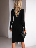 Vestido de punto acanalado para mujer, suéter ajustado con aberturas, elegante, de manga larga, otoño e invierno, 2023 - details 6