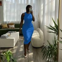 Nueva moda informal de verano para mujer, tela sin mangas, cuello redondo, vestido negro, paquete femenino, caderas, vestidos elegantes para fiesta en la playa - details 5