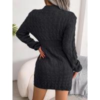 Vestidos de ganchillo para mujer, sexys, atrevidos, ajustados, cortos, de punto, cuello redondo, trenzados, Twist X, otoño e invierno - details 11