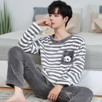 Pijama De Invierno Para Hombre Con Fleece Coral Estilo De Moda Con Cuello Redondo Y Mangas Largas Conjunto De 2 Piezas Para Descanso Y Hogar - details 0