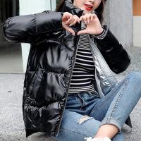 Chaqueta acolchada de algodón brillante para mujer, Chaqueta corta gruesa negra brillante, Parkas de algodón amarillo y rojo, prendas de vestir - details 13