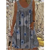 Vestido Midi De Encaje Elegante Con Estampado Vintage Para Mujer Verano Sin Mangas Cuello Redondo Casual Comodidad A-Line - details 9