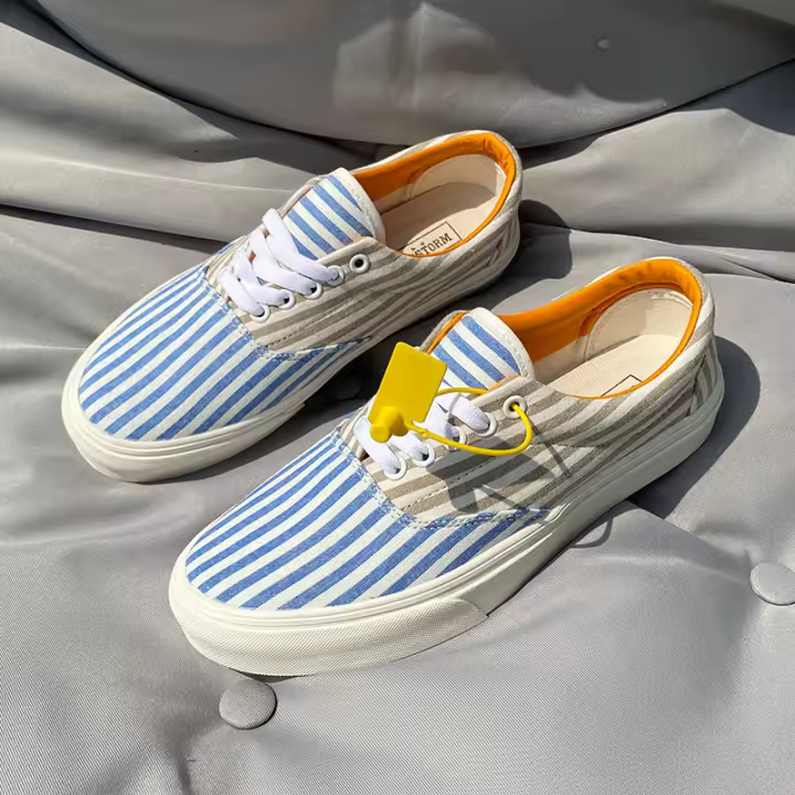 Zapatos de tablero bajos a rayas azul-marrón, talla extra grande para hombre y mujer, los mismos zapatos casuales versátiles. - 1