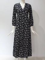 Vestido Elegante Vintage de Mujer Junxi Wan Manga Larga con Estampado Floral en Chifón A-Line Maxi Vestidos de Otoño - details 4