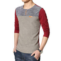 Camiseta de manga larga para hombre, camisa de cuello redondo con botones de retales, Marca novedosa de talla grande, M-5XL - details 6