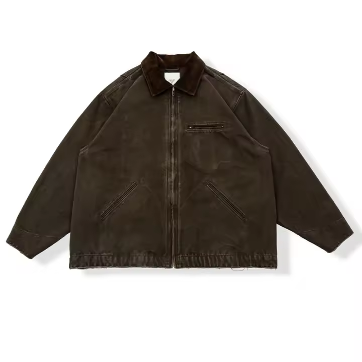 Chaqueta de herramientas de Detroit retro americana chaqueta de béisbol suelta de solapa vieja lavada de marca de moda de primavera y otoño para hombres - 1