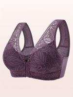 Conjunto de 3 Sujetadores Tipo Tank con Cremallera Frontal de Talla Grande, Sujetadores de Moda para Mujer sin Anillo de Acero, Sujetador Suave con Patrón de Comodidad y Efecto Push Up, Set de 3 Piezas - details 1