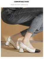 Zapatos individuales de 5 cm para primavera y otoño, color blanco y negro en bloques, zapatos Mary Jane con punta cuadrada. - details 12