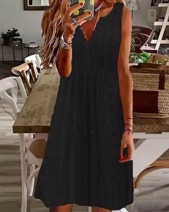 Vestido casual suelto sin mangas con cuello en V de moda para mujer, verano - 1