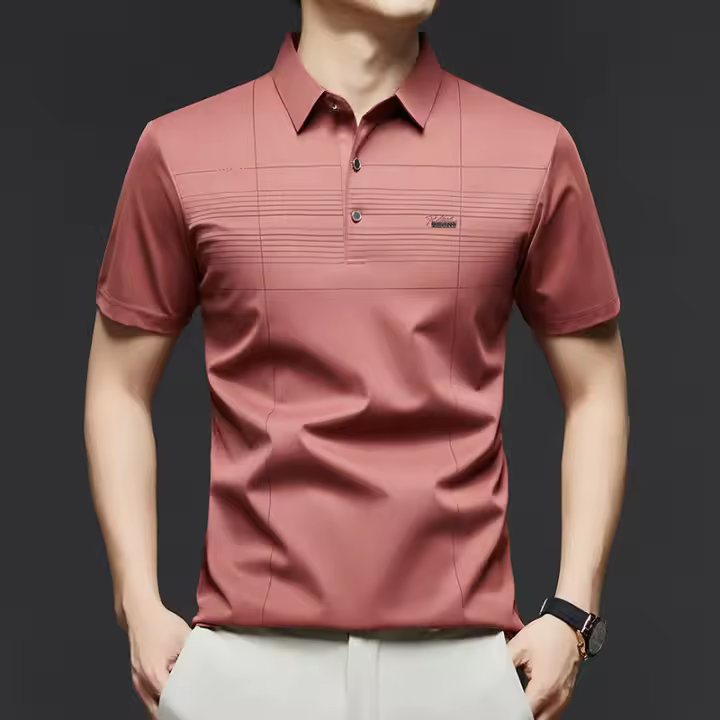 Camisa polo de verano, camiseta informal de manga corta a la moda, camiseta holgada con solapa versátil de seda helada, estilo masculino - 1