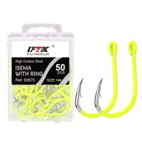 Anzuelos de pesca con púas de acero de alto carbono, anzuelos de pesca antioxidantes con púas de acero al carbono, anzuelo fluorescente de mar fuerte, 50 unids/lote por caja - details 1