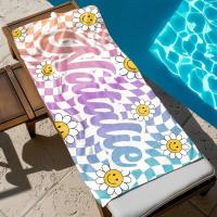 Toalla de piscina con monograma personalizado con nombre de rejilla de margaritas personalizada, playa exclusiva para niños, toalla de picnic de regalo de vacaciones - details 0